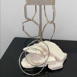 Gold & Silver Round/Hexagon Hoop Earrings